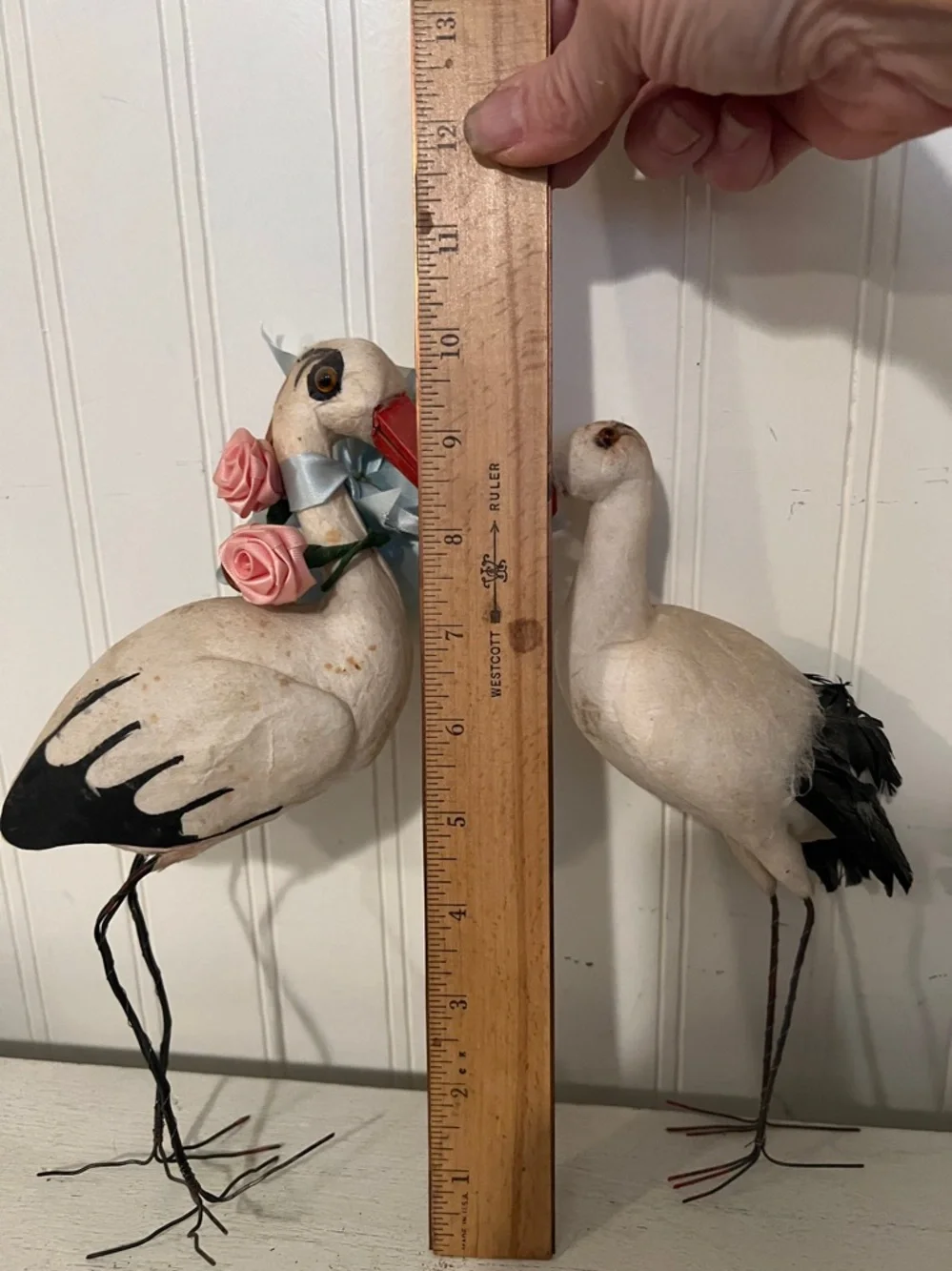 Antique Vintage Spun Cotton Stork Bird Christmas Ornament Germany 1930s plus